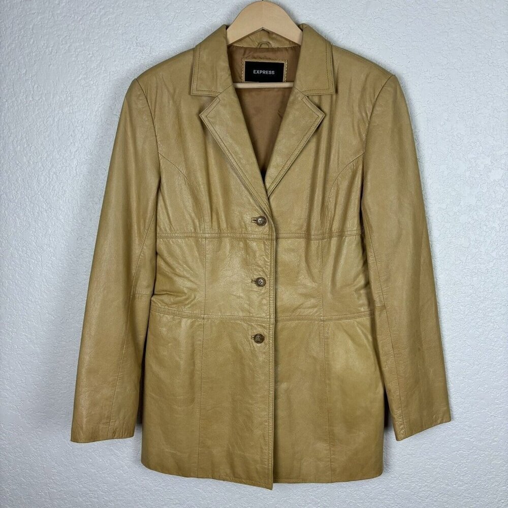 VINTAGE EXPRESS Leather‎ Jacket Tan Womens 9/10 Weathered Western Boho Festival